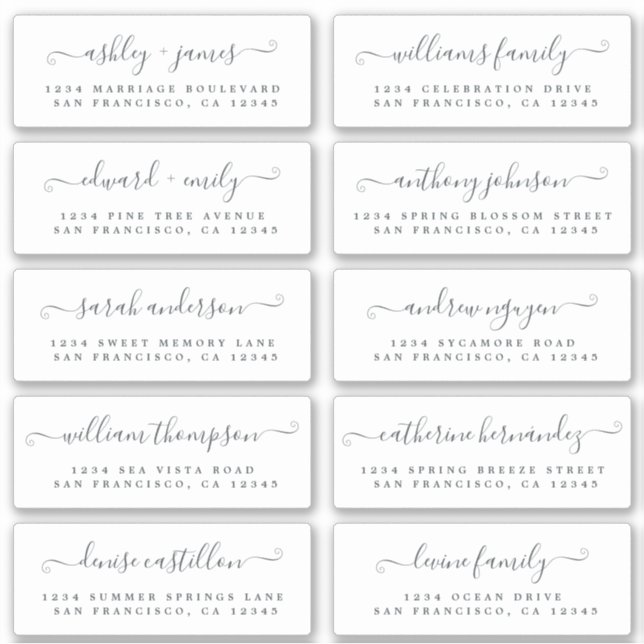 Chic Calligraphy Wedding Guest Address Labels (Vorderseite)