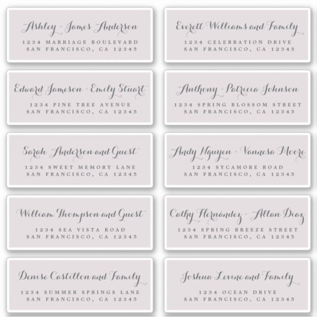 Chic Calligraphy Wedding Guest Address Labels (Vorderseite)