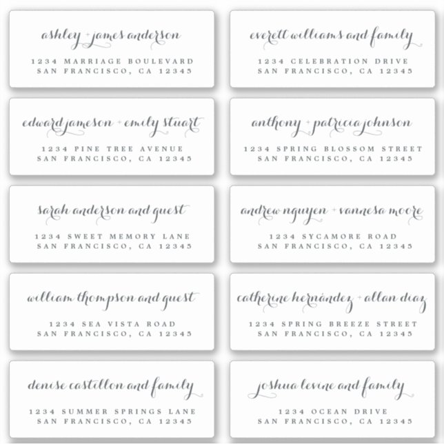 Chic Calligraphy Wedding Guest Address Labels (Vorderseite)