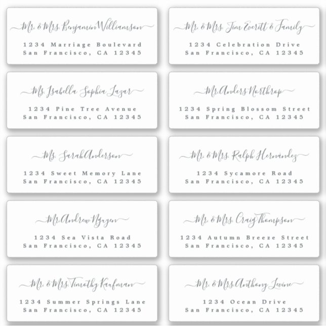 Chic Calligraphy Wedding Guest Address Labels (Vorderseite)
