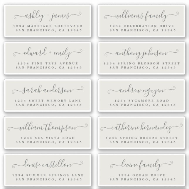 Chic Calligraphy Wedding Guest Address Labels (Vorderseite)