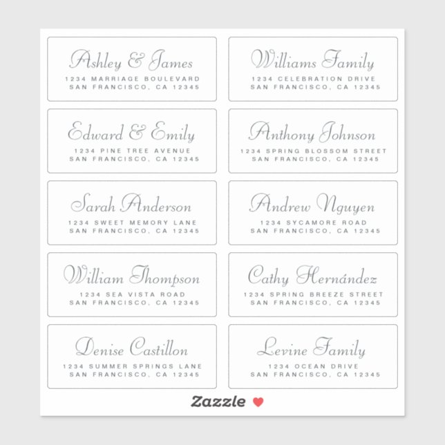 Chic Calligraphy Wedding Guest Address Labels (Blatt)