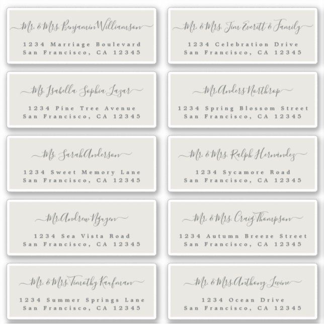 Chic Calligraphy Wedding Guest Address Labels (Vorderseite)