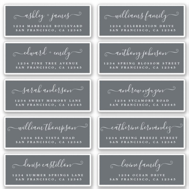 Chic Calligraphy Wedding Guest Address Labels (Vorderseite)