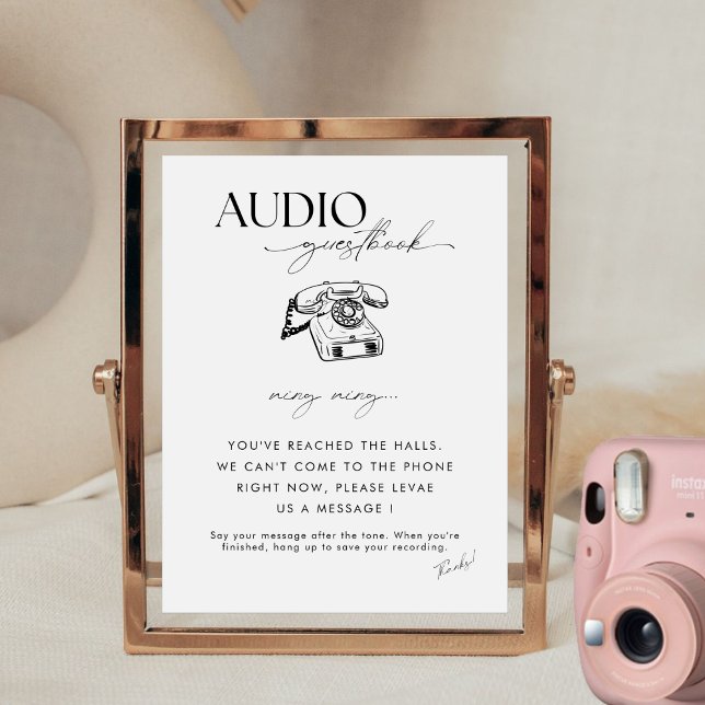 Chic Calligraphy Wedding Telefone Audio Gäestbook Sockelschild (Von Creator hochgeladen)