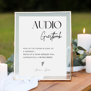 Chic Calligraphy Wedding Telefone Audio Gäestbook Sockelschild