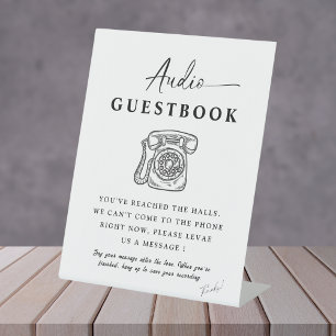 Chic Calligraphy Wedding Telefone Audio Gäestbook Sockelschild