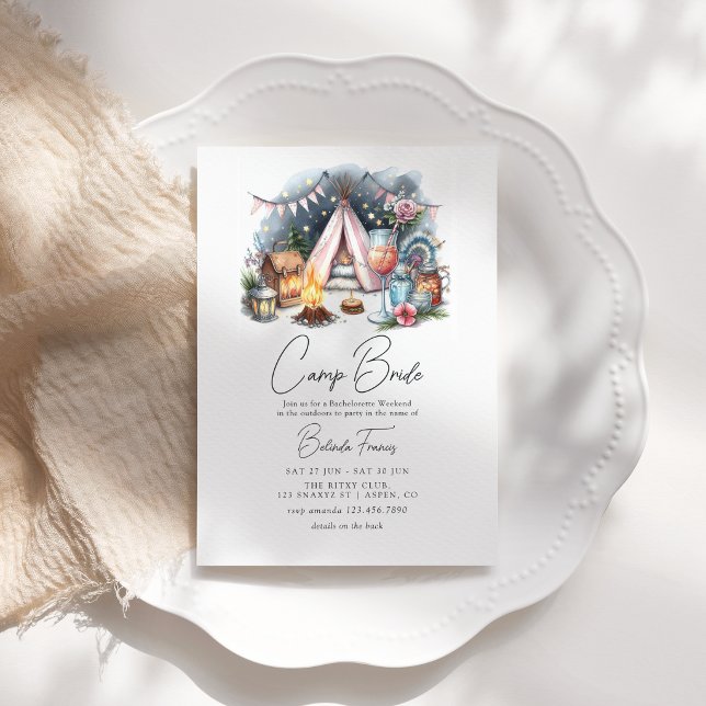 Chic Camp Bride Bachelorette Wochenendreise Einladung (Chic Camp Bride Bachelorette Weekend Itinerary Invitation)