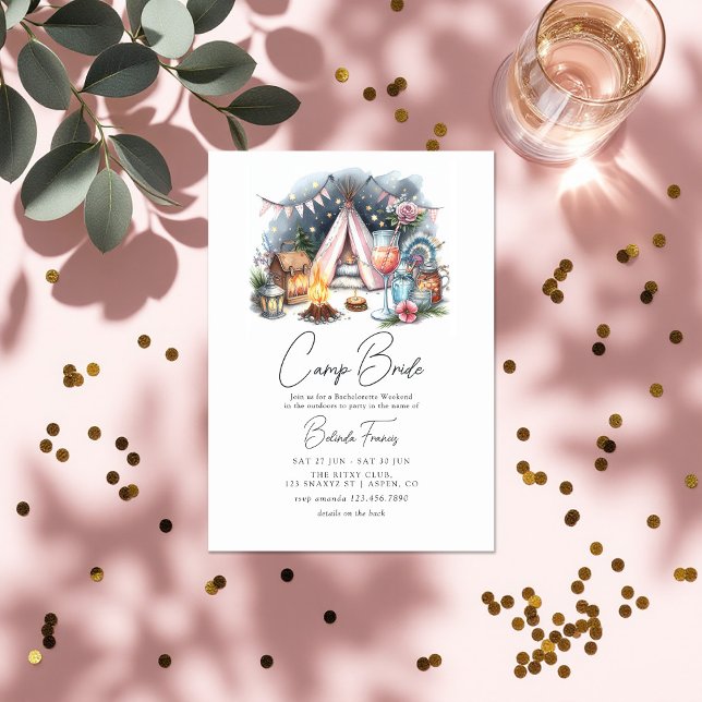 Chic Camp Bride Bachelorette Wochenendreise Einladung (Chic Camp Bride Bachelorette Weekend Itinerary Invitation)