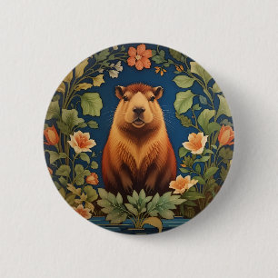 Chic Capybara - Inspiriert von William Morris Button