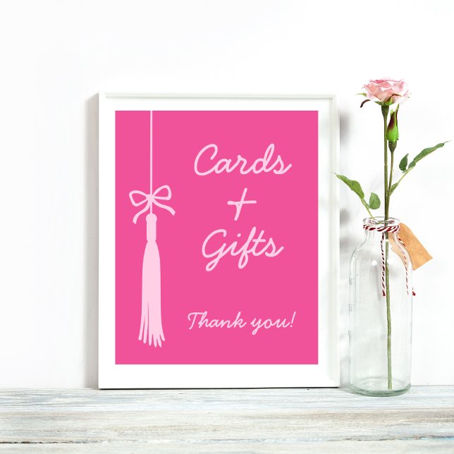 Chic Cards & Gifts Tassel Bow Pink Abschluss Zeich Poster (Chic Cards & Gifts Tassel Bow Pink Graduation Sign)