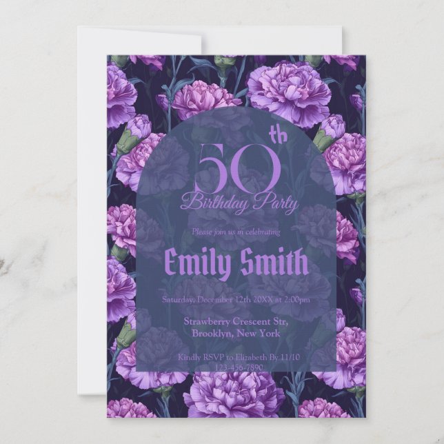 Chic Carnation Sparkle Custom Birthday Einladung (Vorderseite)