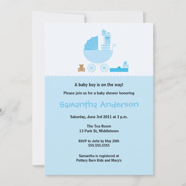 Chic Carriage Baby shower Invitation - Garçon (Devant)