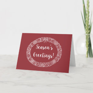 Chic carte de couronne de Noël blanc sur rouge pro