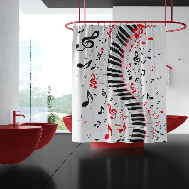 Chic Cascading Melodies Red White und Black Duschvorhang (Stunning Cascading Melodies Shower Curtain )