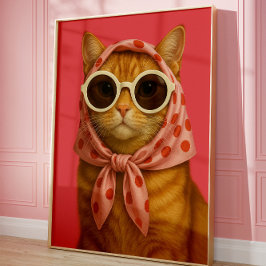 Chic Cat Funny Aesthetic Wall Art Print  Poster