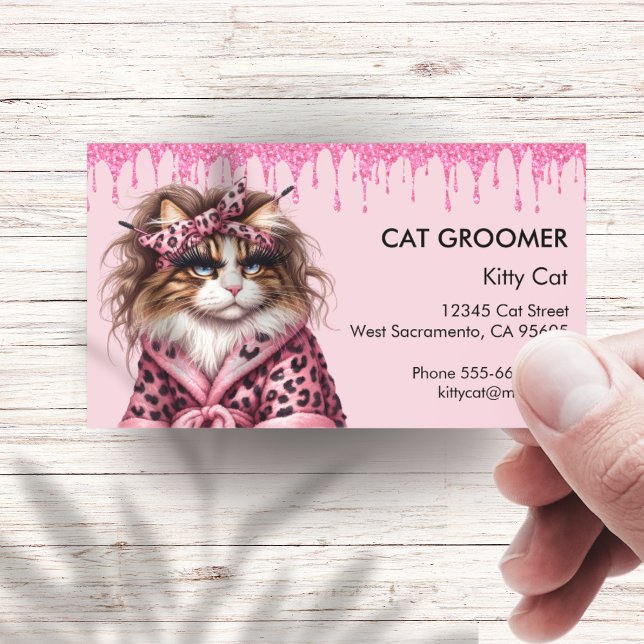 Chic Cat Groomer Sitter Rosa Glitzer Drift Visitenkarte (Von Creator hochgeladen)