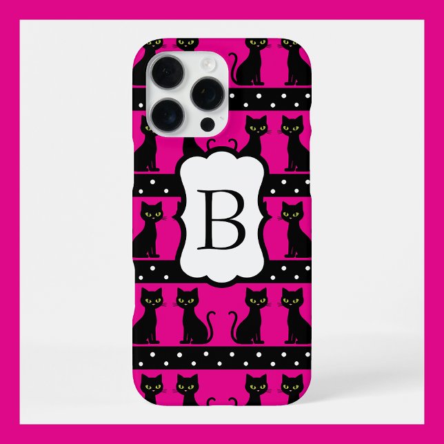 Chic Cat Monogram Pattern Customizable Initial iPhone 16 Pro Max Hülle (Von Creator hochgeladen)