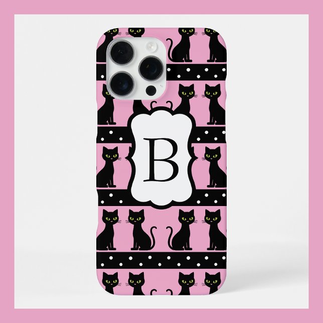 Chic Cat Monogram Pattern Customizable Initial iPhone 16 Pro Max Hülle (Von Creator hochgeladen)