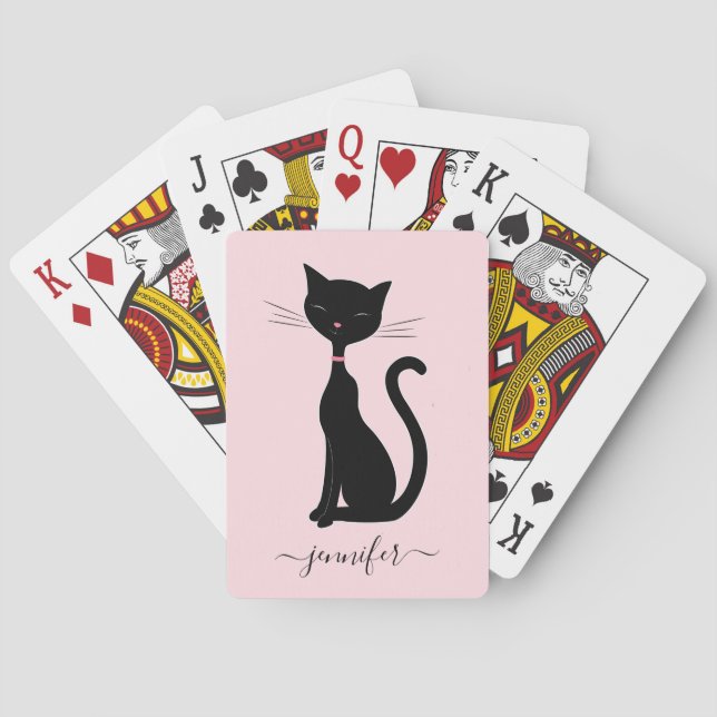 Chic Cat Personalisiert Name Pink Black Spielkarten (Rückseite)
