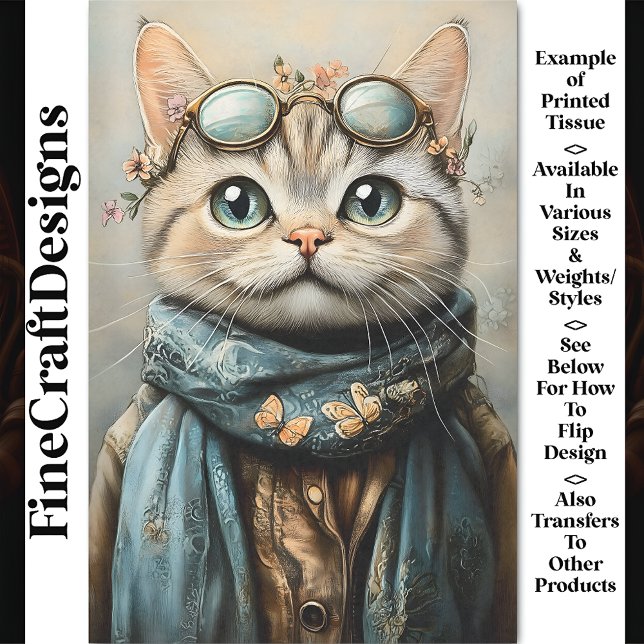 Chic Cat with specs, Scarf, Blume AZ7 Decoupage Seidenpapier (Von Creator hochgeladen)