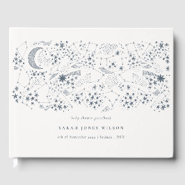 Chic Celestial Navy Starry Night Moon Babydusche Gästebuch