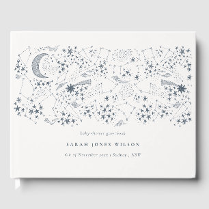 Chic Celestial Navy Starry Night Moon Babydusche Gästebuch