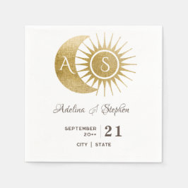 Chic Celestial White Sun Moon Monogram Wappen Serviette