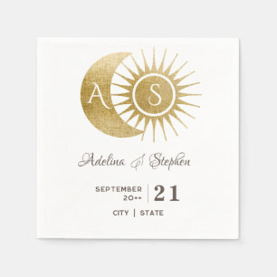 Chic Celestial White Sun Moon Monogram Wappen Serviette