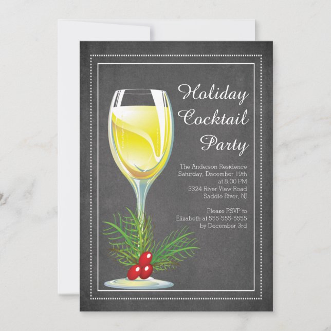 Chic Chalkboard Holiday Cocktail Party Invitation (Devant)