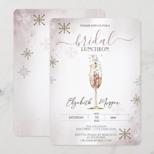 Chic Champagne Glass Snowflakes Bridal Luncheon Einladung