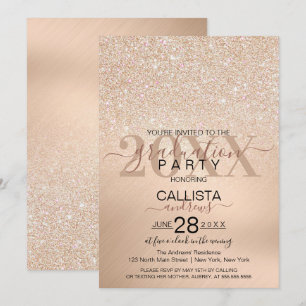 Chic Champagne Gold Glitzer Metallic Abschluss Einladung