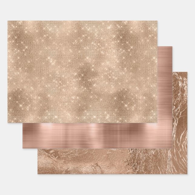 Chic Champagne Gold Sparkle Glitz Geschenkpapier Set (Set)