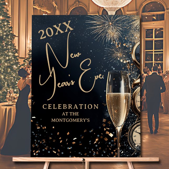 Chic Champagne Time New Year's Eve Party Acrylschild (Chic Champagne Time New Year's Eve party ACRYLIC WELCOME sign)