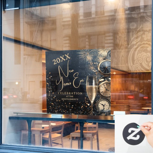 Chic Champagne Time New Year's Eve Party Fensteraufkleber (Café-Fenster)