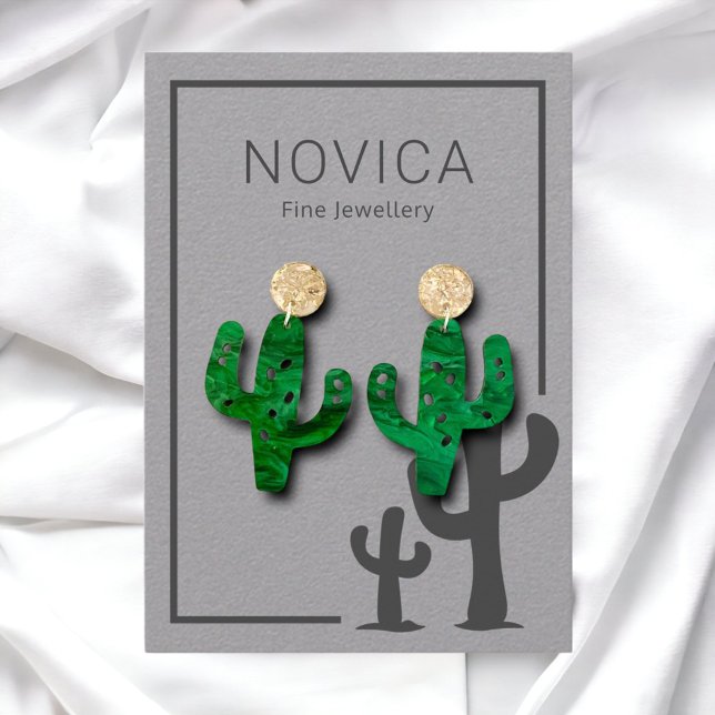 Chic Charcoal Cactus on Grey Earring Display Card Visitenkarte (Von Creator hochgeladen)