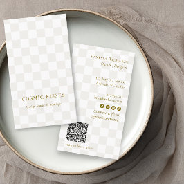 Chic Checker Tan Gold QR Code Boutique Vertical Visitenkarte