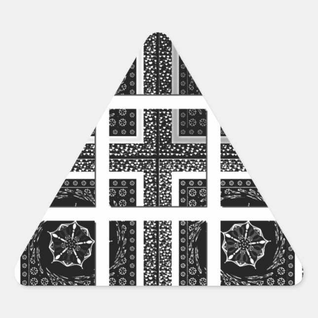 Chic Checkered Black, White & Red Graphics Design Dreieckiger Aufkleber (Vorderseite)
