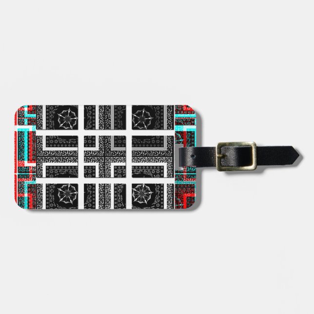 Chic Checkered Black, White & Red Graphics Design Gepäckanhänger (Vorderseite horizontal)