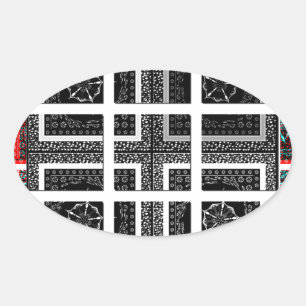 Chic Checkered Black, White & Red Graphics Design Ovaler Aufkleber