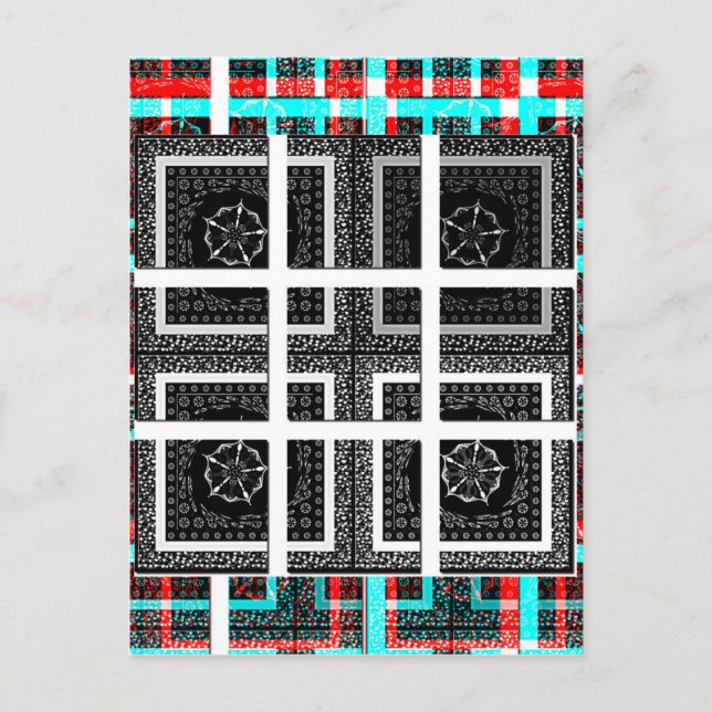 Chic Checkered Black, White & Red Graphics Design Postkarte (Vorderseite)