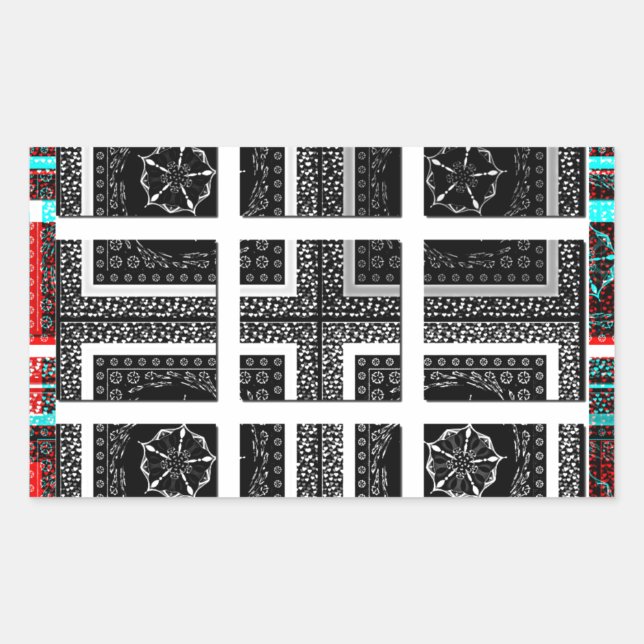 Chic Checkered Black, White & Red Graphics Design Rechteckiger Aufkleber (Vorderseite)