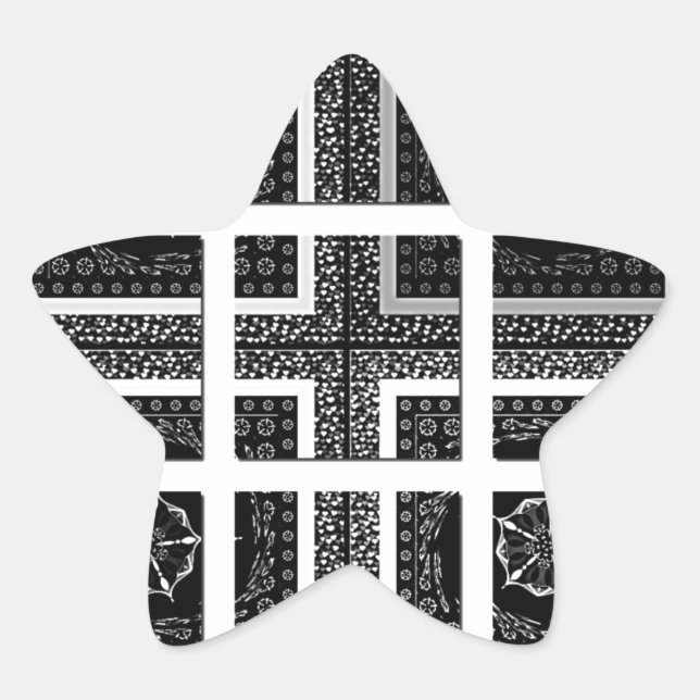 Chic Checkered Black, White & Red Graphics Design Stern-Aufkleber (Vorderseite)