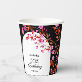 Chic Cherry Blossom Sakura Schwarz-weiß Geburtstag Pappbecher