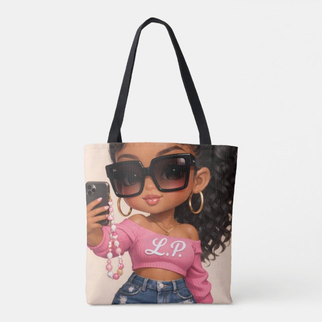Chic Chibi Frau Illustration Tragetasche Tasche (Rückseite)
