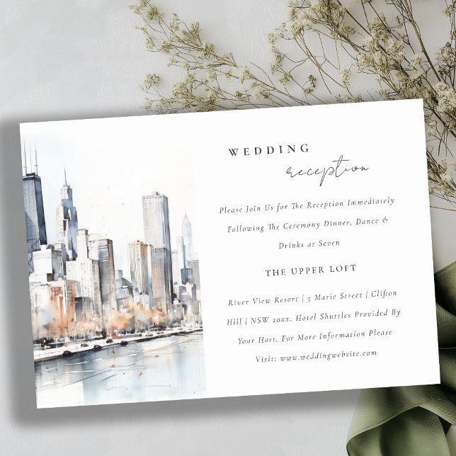 Chic Chicago Illinois City Scape Hochzeitsempfang Begleitkarte (Von Creator hochgeladen)