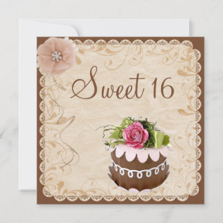 Chic Chocolate Cake & Diamonds Rose Sweet 16 Einladung