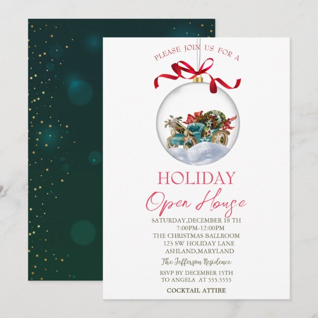 Chic Christmas Ball Holiday Open House  Einladung (Vorne/Hinten)