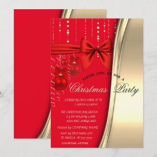 Chic Christmas Balls, Bow, Gold Corporate Party Einladung