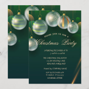 Chic Christmas Balls Green Christmas Party Einladung